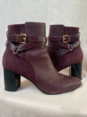 TALBOTS Women's Plum Purple Leather Simone Vachetta Ankle Boots Size 10 Heeled